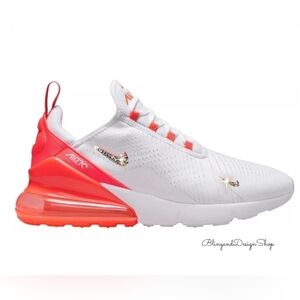 Bling Nike Air Max 270 Orange White Sneakers Shoes Customized with Crystals